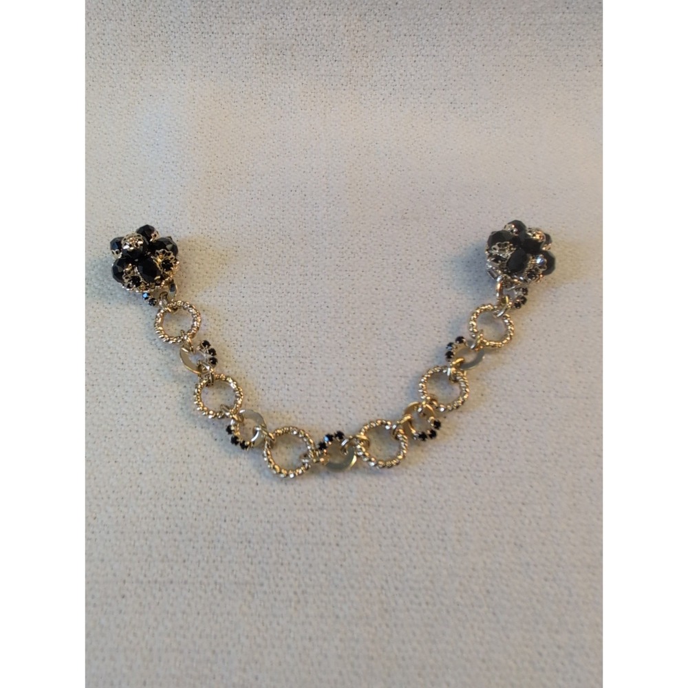 NEW! Anne Fontaine Stunning Collar Clip Gold Tone & Black Glass Jewels $295